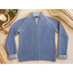 lambswool sweater cardigan full zip womens medium blue cozy Warm Soft Comfy
